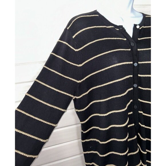 NWT August Silk Heritage Sz XL Black Gold Stripes Textured Button Up Cardigan - Picture 3 of 10